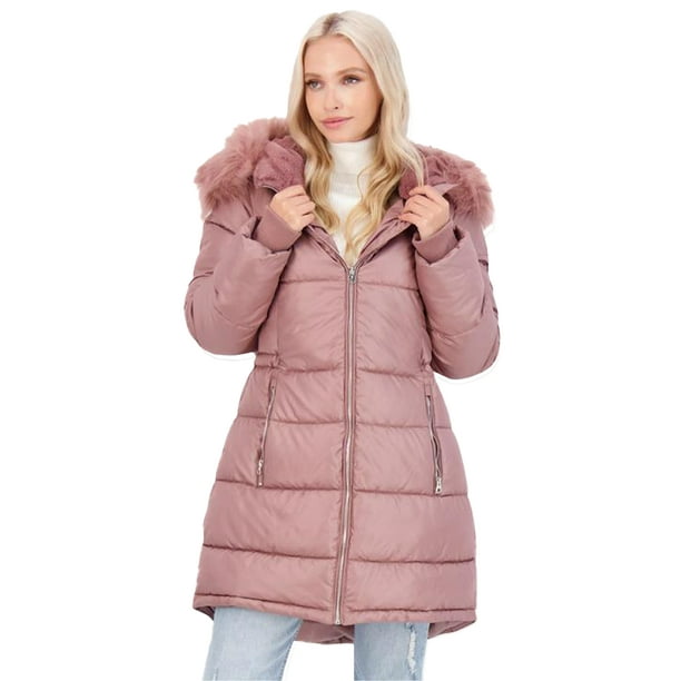 NEW WOMENS LADIES QUILTED WINTER COAT PUFFER FUR HOODED JACKET PARKA SIZE 8-24